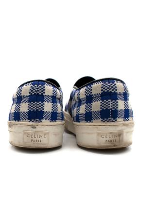 Celine Royal Blue and White Plaid Slip On Trainers 2