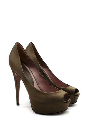 Gucci Olive Satin Platform Pumps 2