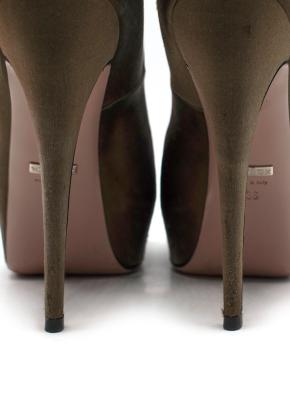 Gucci Olive Satin Platform Pumps 6