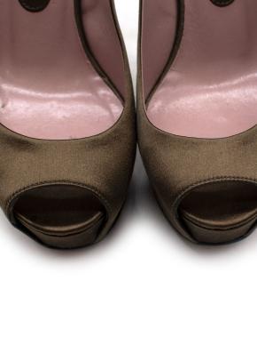Gucci Olive Satin Platform Pumps 4