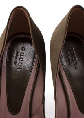 Gucci Olive Satin Platform Pumps 10