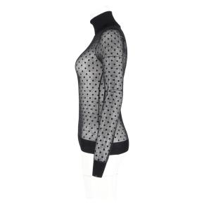 Victoria Beckham Black Polka Dot Sheer Cotton Polo Neck Top 5