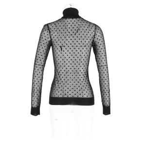 Victoria Beckham Black Polka Dot Sheer Cotton Polo Neck Top 6