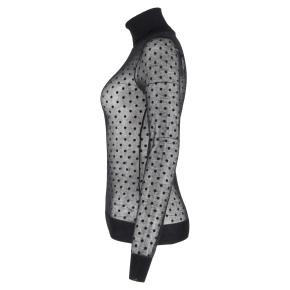 Victoria Beckham Black Polka Dot Sheer Cotton Polo Neck Top 2
