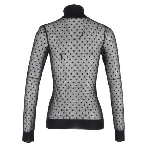 Victoria Beckham Black Polka Dot Sheer Cotton Polo Neck Top 3