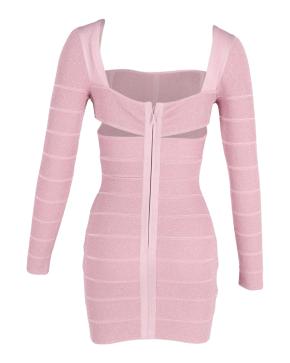 Herve Leger Light Pink Cutout Long-Sleeve Mini Dress 3
