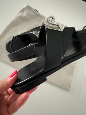 Hermes Oversized Kelly Buckle Black Sandals 4