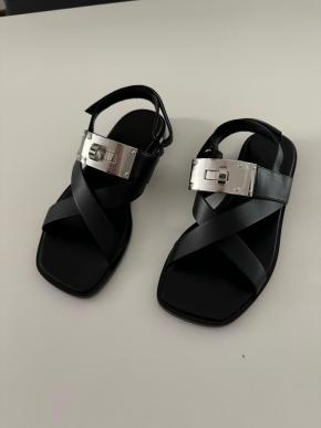 Hermes Oversized Kelly Buckle Black Sandals 2