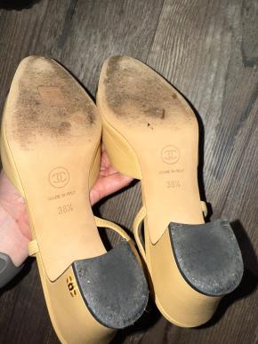 Chanel Beige Leather Slingback Sandals 7