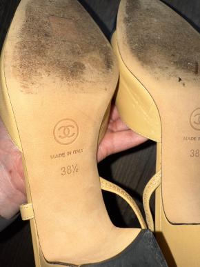 Chanel Beige Leather Slingback Sandals 6