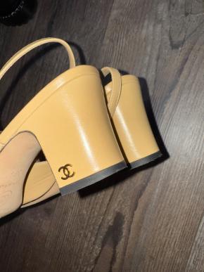 Chanel Beige Leather Slingback Sandals 4