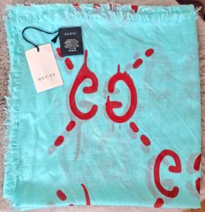 GUCCI Turquoise Blue Modal Silk Gucci Ghost Shawl 6