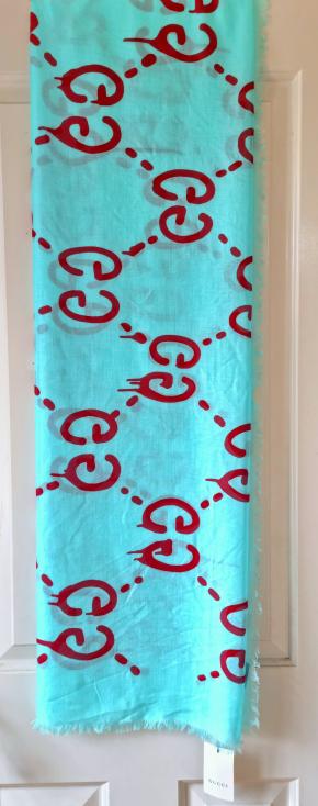GUCCI Turquoise Blue Modal Silk Gucci Ghost Shawl 5
