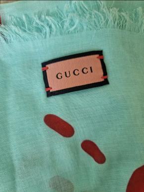 GUCCI Turquoise Blue Modal Silk Gucci Ghost Shawl 10