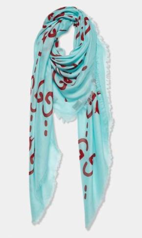 GUCCI Turquoise Blue Modal Silk Gucci Ghost Shawl 2