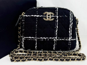 Chanel Black & White Tweed Mini Crossbody Bag 16