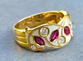 Kutchinsky Enamel, Ruby And Diamond Ring 5