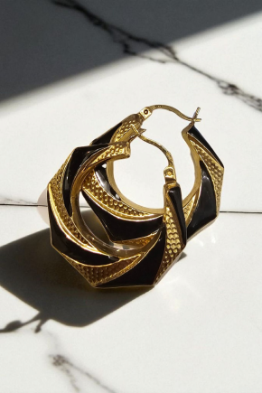 Vintage Creole Gold and Black Earrings 5