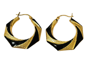 Vintage Creole Gold and Black Earrings 4