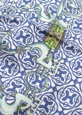 Hermes Mors Et Gourmettes Silk Bleu Jean Scarf 90 x90 7