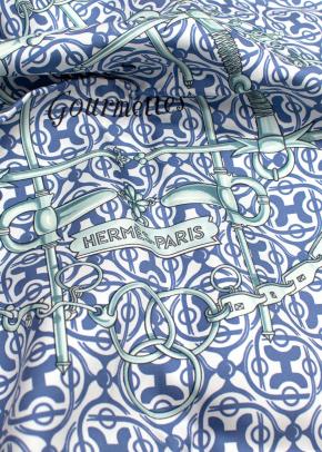 Hermes Mors Et Gourmettes Silk Bleu Jean Scarf 90 x90 4