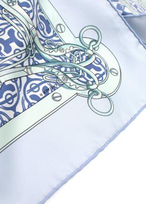 Hermes Mors Et Gourmettes Silk Bleu Jean Scarf 90 x90 6