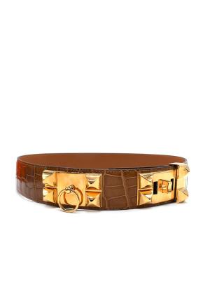 Hermès Medor “Collier de Chien” Belt in Crocodile Leather  Full length 97cms 3