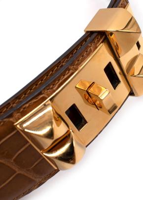 Hermès Medor “Collier de Chien” Belt in Crocodile Leather  Full length 97cms 12