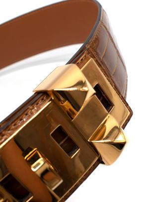 Hermès Medor “Collier de Chien” Belt in Crocodile Leather  Full length 97cms 4