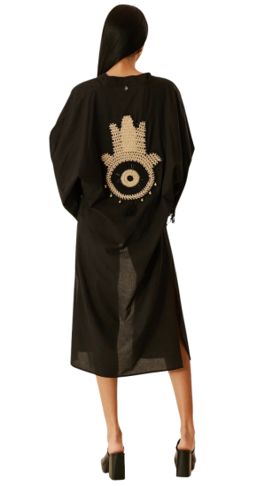 N'onat Mar Atelier Hamsa Hand Black Organic Cotton Kaftan 3