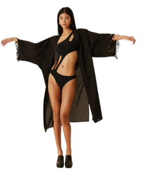 N'onat Mar Atelier Hamsa Hand Black Organic Cotton Kaftan 6