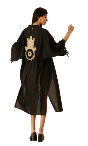 N'onat Mar Atelier Hamsa Hand Black Organic Cotton Kaftan 2