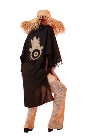 N'onat Mar Atelier Hamsa Hand Black Organic Cotton Kaftan 5