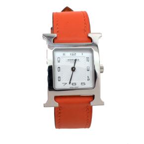 Hermes Small "Heure H" Watch With Orange Strap 3