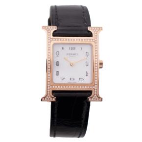Hermes 18-karat Rose Gold Alligator Mother-of-pearl H Watch 2