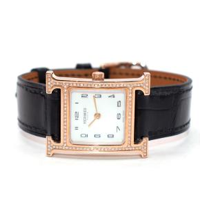 Hermes 18-karat Rose Gold Alligator Mother-of-pearl H Watch 4