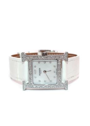 Hermès Heure H Mini Model Watch with Diamond-Set Steel & White Alligator Strap 4