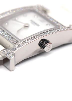 Hermès Heure H Mini Model Watch with Diamond-Set Steel & White Alligator Strap 8
