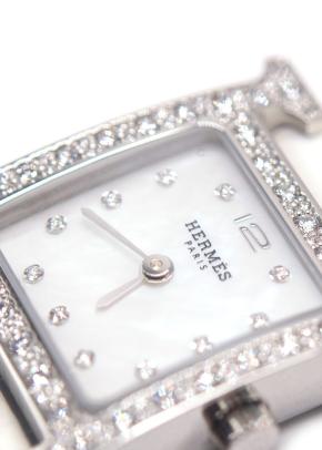 Hermès Heure H Mini Model Watch with Diamond-Set Steel & White Alligator Strap 5