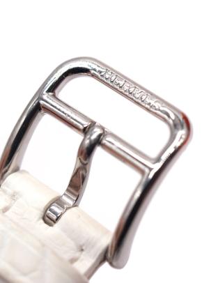 Hermès Heure H Mini Model Watch with Diamond-Set Steel & White Alligator Strap 10
