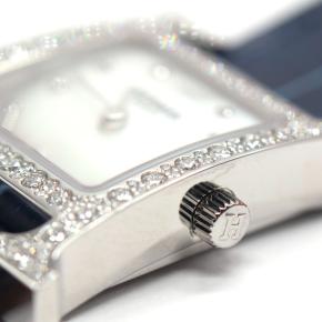 Hermès Heure H Watch Diamond-Set Steel With Navy Blue Alligator Strap 5
