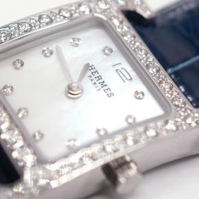 Hermès Heure H Watch Diamond-Set Steel With Navy Blue Alligator Strap 10
