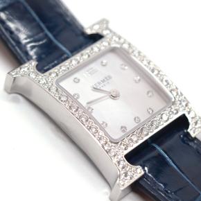 Hermès Heure H Watch Diamond-Set Steel With Navy Blue Alligator Strap 6