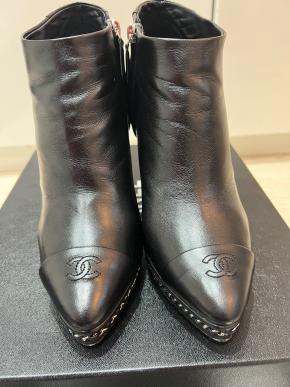 Chanel Black Leather Chain Detail Ankle Boots 3
