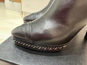 Chanel Black Leather Chain Detail Ankle Boots 10