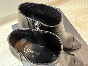 Chanel Black Leather Chain Detail Ankle Boots 7