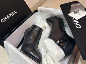 Chanel Black Leather Chain Detail Ankle Boots 9