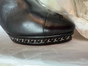 Chanel Black Leather Chain Detail Ankle Boots 8
