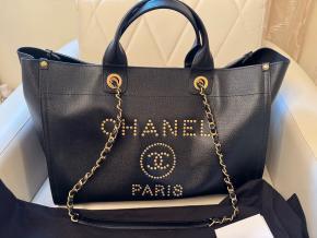 Chanel Large Black Leather Deauville Shoulder Tote Bag 4