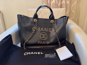 Chanel Large Black Leather Deauville Shoulder Tote Bag 7
